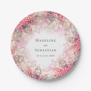 Exotic Pink Pineapples Blush Wedding Paper Plate