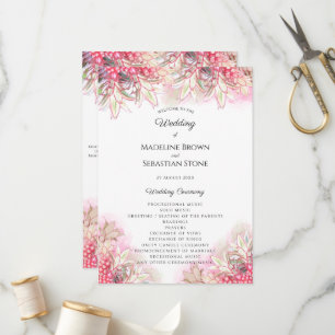 Exotic Pink Pineapples Blush Wedding Programme