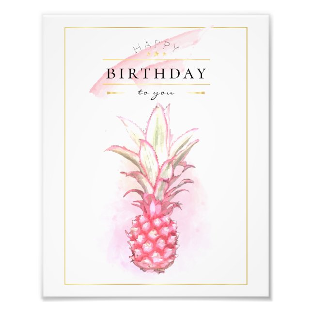 Exotic Pink Pineapples Watercolor Birthday Art Photo Print (Front)