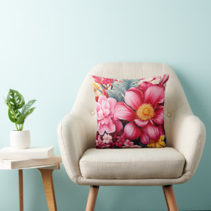 Exotic Pink Tropical Floral Garden Cushion