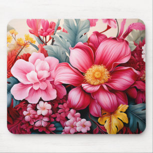 Exotic Pink Tropical Floral Garden Mouse Mat