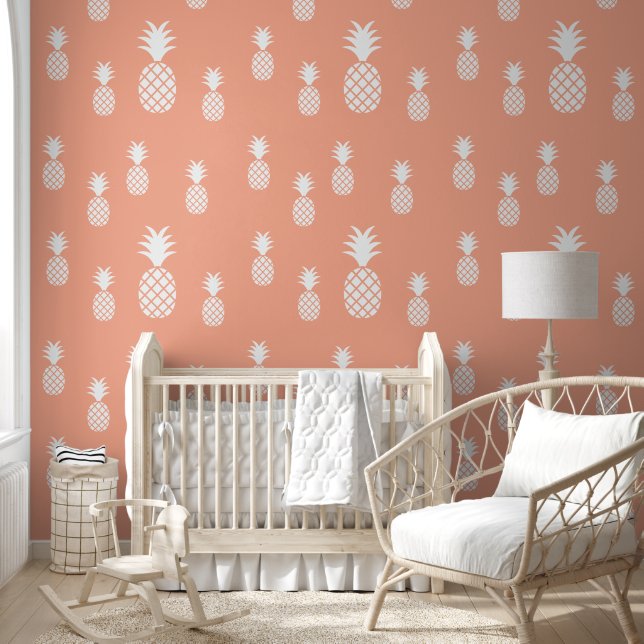 Exotic Pink White Pineapple Pattern  Wallpaper (Kids)