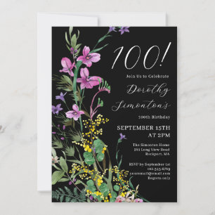 Exotic Pink Yellow Wildflowers 100th Birthday Invitation