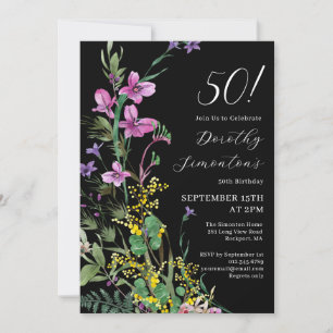 Exotic Pink Yellow Wildflowers 50th Birthday Invitation