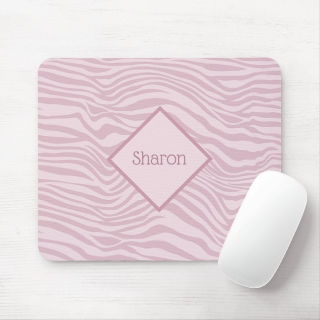 Exotic Pink Zebra Stripes - Personalised Mouse Mat (With Mouse)