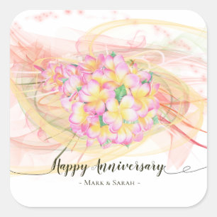 Exotic Plumeria Flower Abstract Art Calligraphy Square Sticker