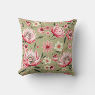 Exotic Protea Flower Botanical Sage Green Luxury Cushion
