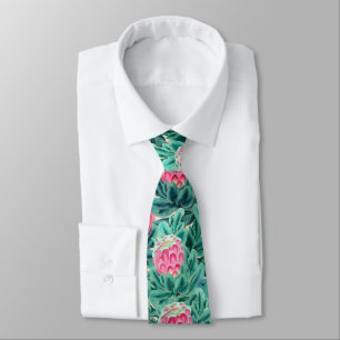 Exotic Protea Flowers Pattern Tie