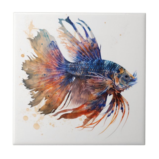 Exotic Pterois Fish, Watercolor, Ceramic Tile (Front)
