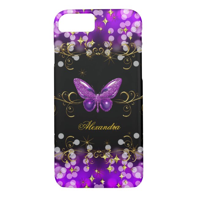 Exotic Purple Gold Black Butterfly Sparkles Case-Mate iPhone Case (Back)