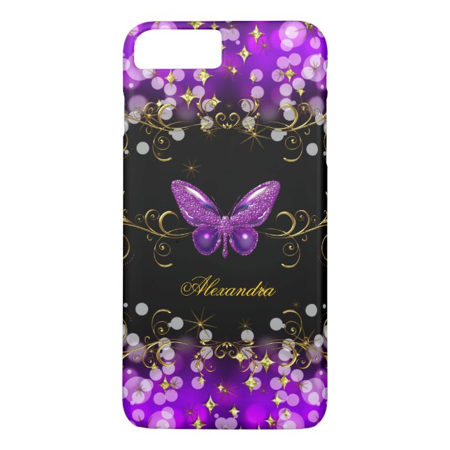 Exotic Purple Gold Black Butterfly Sparkles Case-Mate iPhone Case (Back)