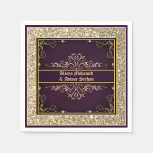 Exotic Purple Gold Ornate Glitter Personalised Napkin