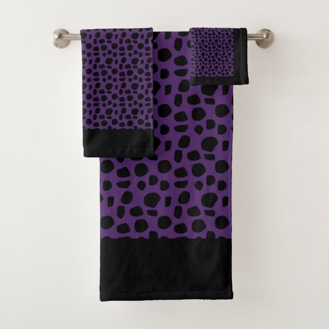 Exotic Purple Leopard Poly Cotton Bath Towel Set (Insitu)