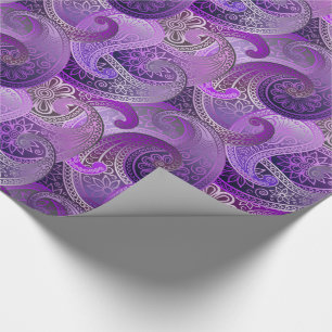 Exotic Purple Paisley Boho Damask Pattern Wrapping Paper