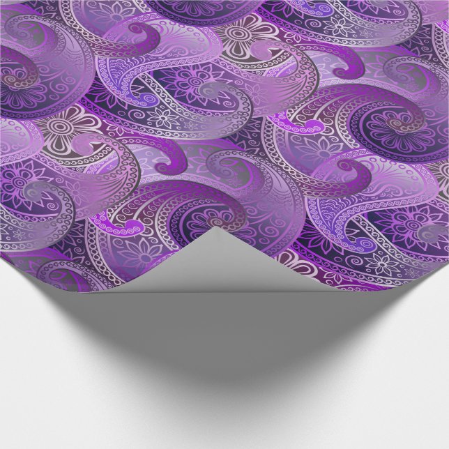 Exotic Purple Paisley Boho Damask Pattern Wrapping Paper (Corner)