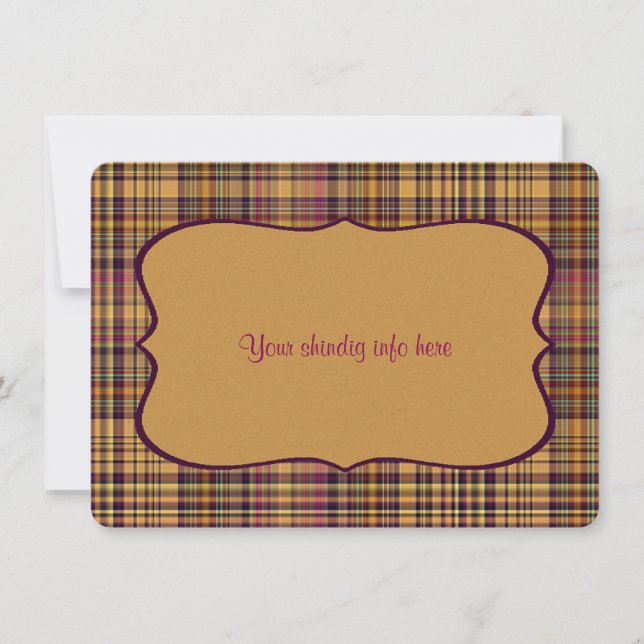 Exotic Purple, Pink & Orange Plaid Invitation (Front)
