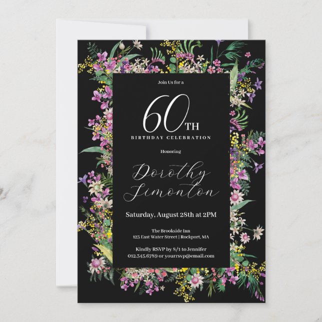 Exotic Purple Pink Yellow Wildflower 60th Birthday Invitation (Front)