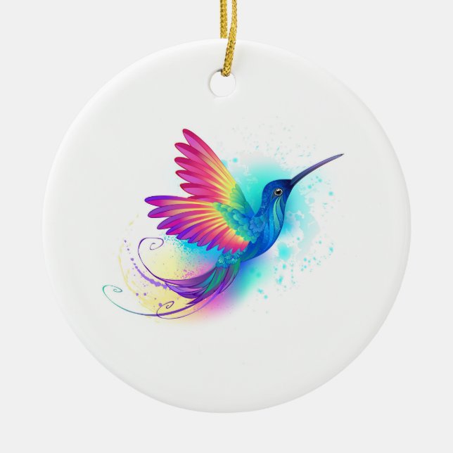 Exotic Rainbow Hummingbird Ceramic Tree Decoration (Front)