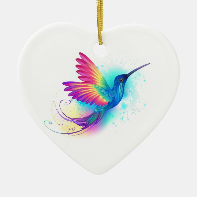 Exotic Rainbow Hummingbird Ceramic Tree Decoration (Front)