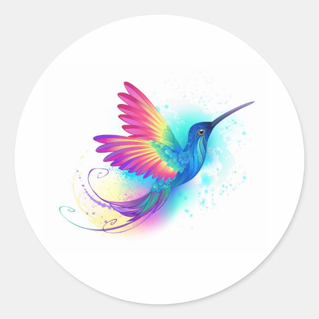 Exotic Rainbow Hummingbird Classic Round Sticker (Front)
