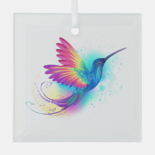 Exotic Rainbow Hummingbird Glass Tree Decoration