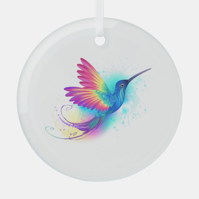 Exotic Rainbow Hummingbird Glass Tree Decoration (Front)