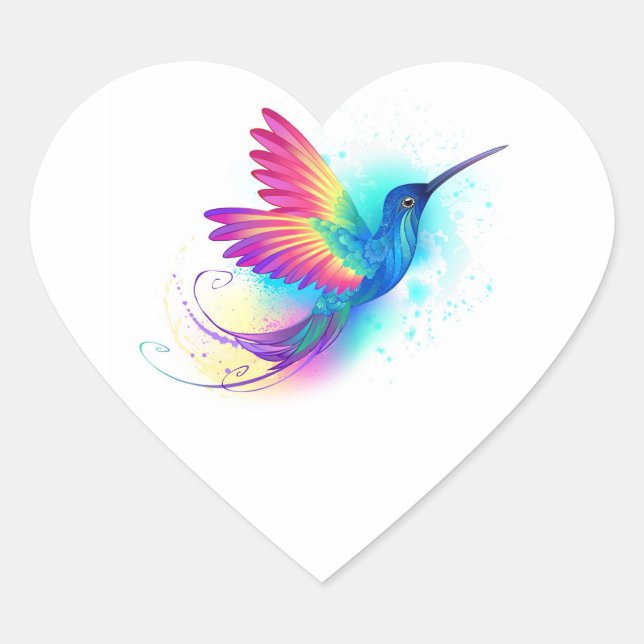Exotic Rainbow Hummingbird Heart Sticker (Front)