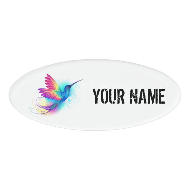 Exotic Rainbow Hummingbird Name Tag (Front)
