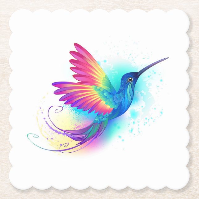 Exotic Rainbow Hummingbird Paper Coaster (Front)