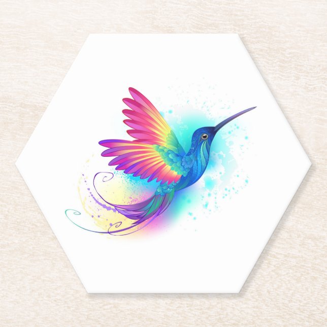 Exotic Rainbow Hummingbird Paper Coaster (Front)
