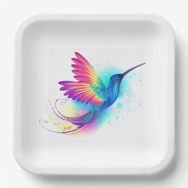Exotic Rainbow Hummingbird Paper Plate (Front)