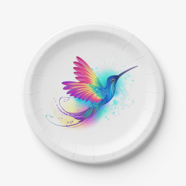 Exotic Rainbow Hummingbird Paper Plate (Front)