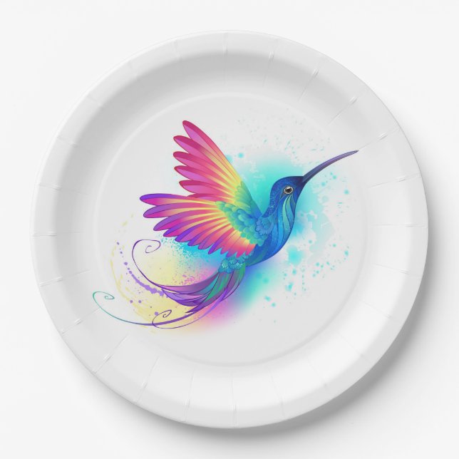 Exotic Rainbow Hummingbird Paper Plate (Front)