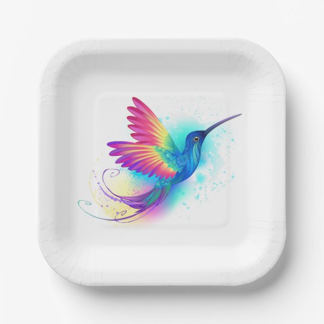 Exotic Rainbow Hummingbird Paper Plate (Front)