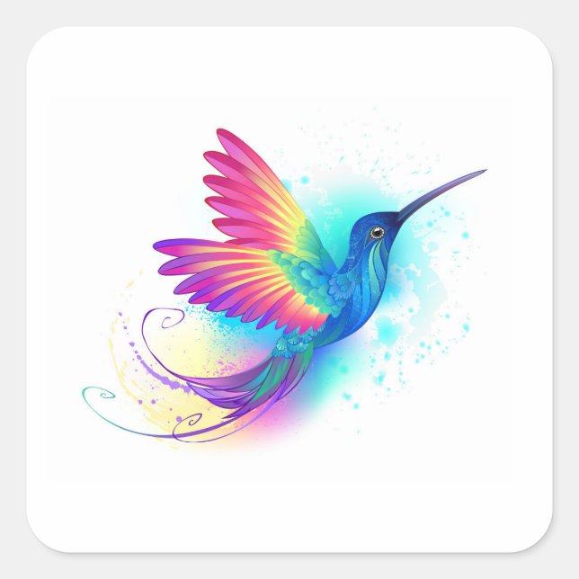 Exotic Rainbow Hummingbird Square Sticker (Front)