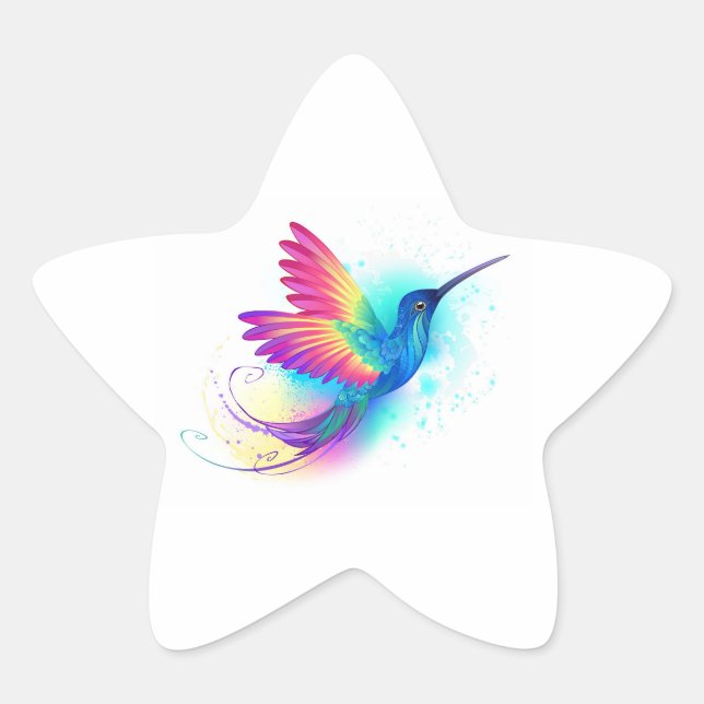 Exotic Rainbow Hummingbird Star Sticker (Front)