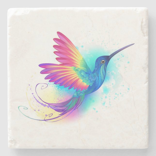 Exotic Rainbow Hummingbird Stone Coaster (Front)