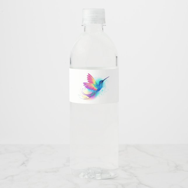 Exotic Rainbow Hummingbird Water Bottle Label (Front)
