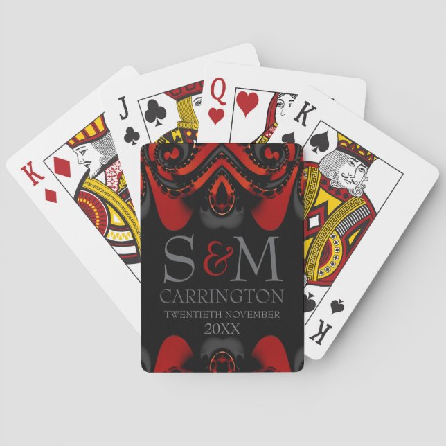 Exotic Red Black Gothic Initials Playing Cards (Back)