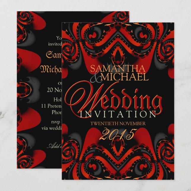 Exotic Red Black Gothic Wedding Invitation (Front/Back)