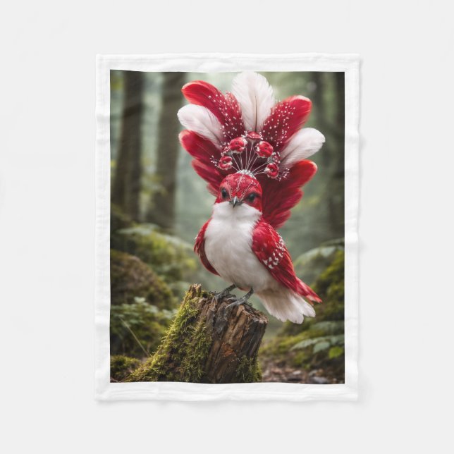 Exotic Red Fantasy Bird Forest Fleece Baby Blanket (Front)