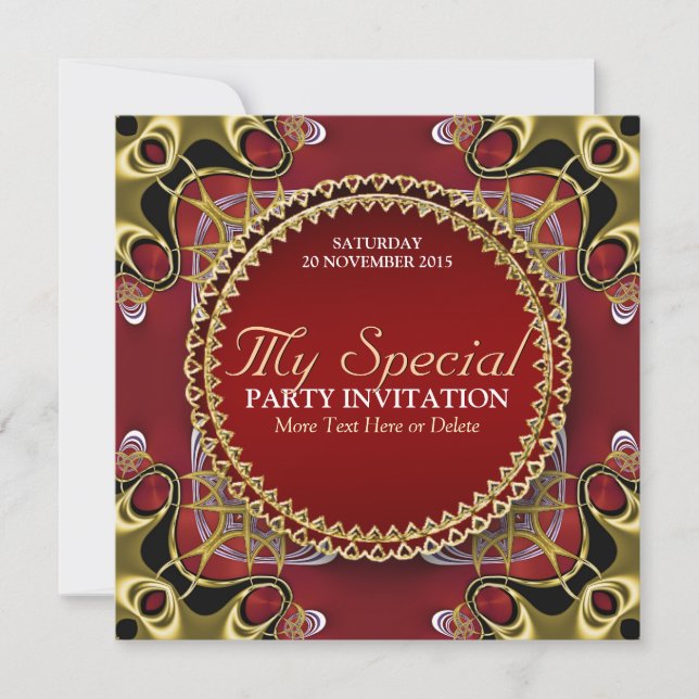 Exotic Red Gold Lace Special Party Invitation (Front)