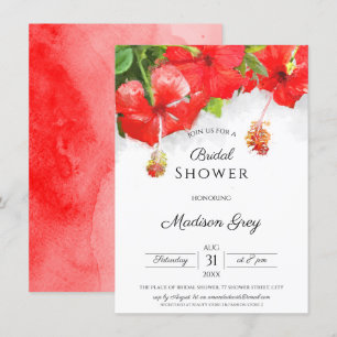 Exotic Red Hibiscus Flower Art Bridal Shower Invitation