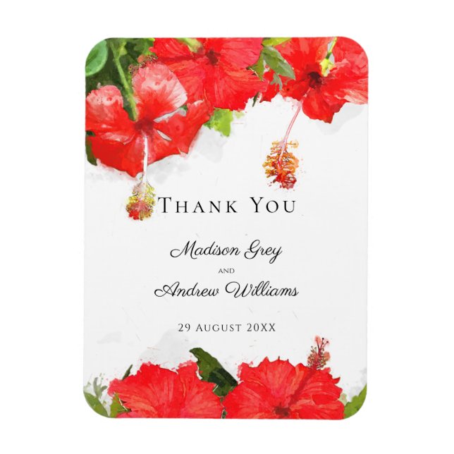 Exotic Red Hibiscus Flower Art Thank You Magnet (Vertical)