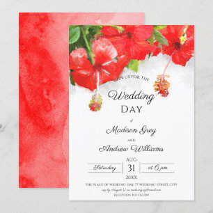 Exotic Red Hibiscus Flower Art Wedding Invitation