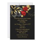 Exotic Red Rose Black Floral Gold Birthday Party