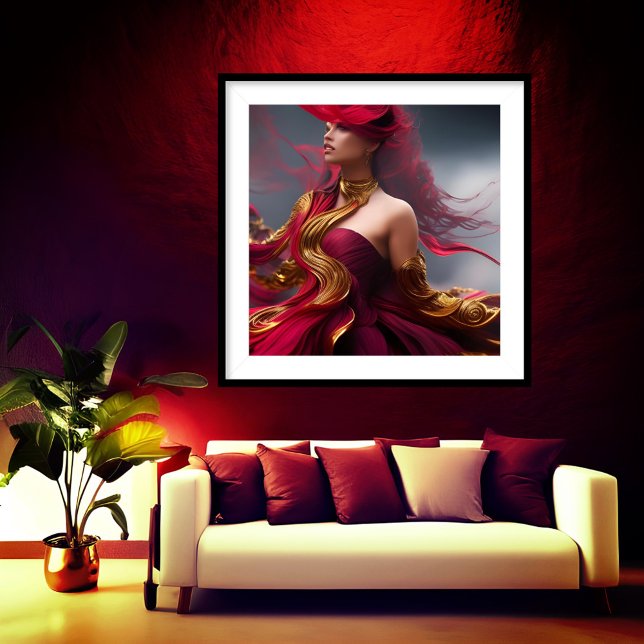 Exotic redhead woman flowing red Gold Abstract  Poster (Creator Uploaded)