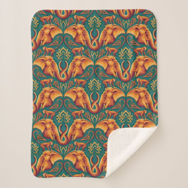 Exotic Safari Tapestry Pattern - The White Lotus Sherpa Blanket (Front)
