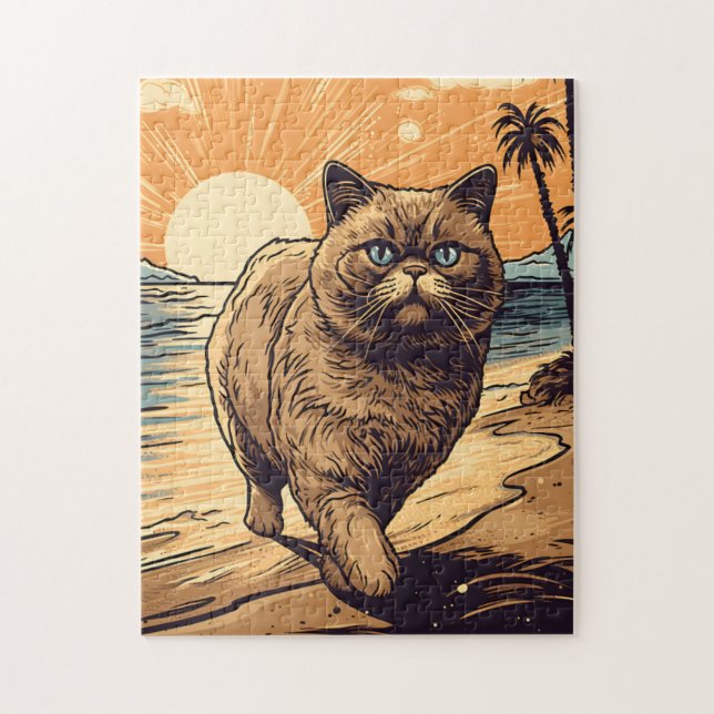 Exotic shorthair cat at a tropical beach jigsaw puzzle (Vertical)