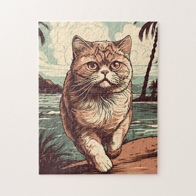 Exotic Shorthair cat at a tropical beach Jigsaw Puzzle (Vertical)